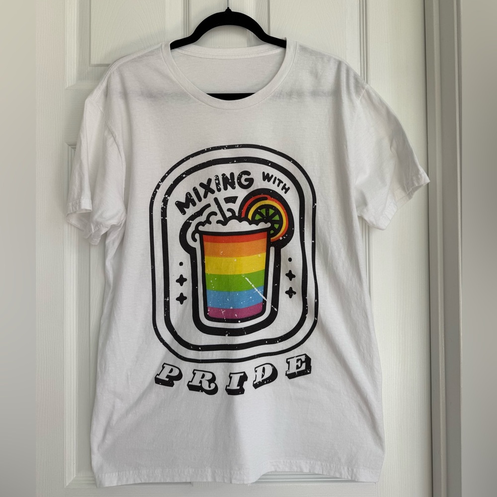 Pride White T-Shirt with Rainbow Graphic